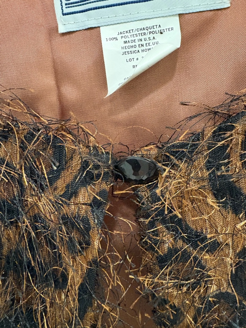 Vintage 90s Leopard Print Eyelash Fringe Jessica Howard Evening Jacket Size L - Picture 5 of 10